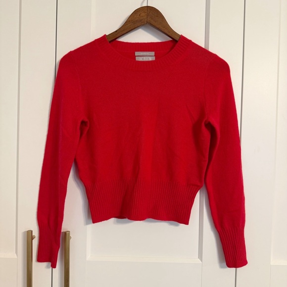 J. CREW Women’s XS Cashmere Shrunken Crew Neck Sweater Belvedere Red Cropped - Picture 2 of 7
